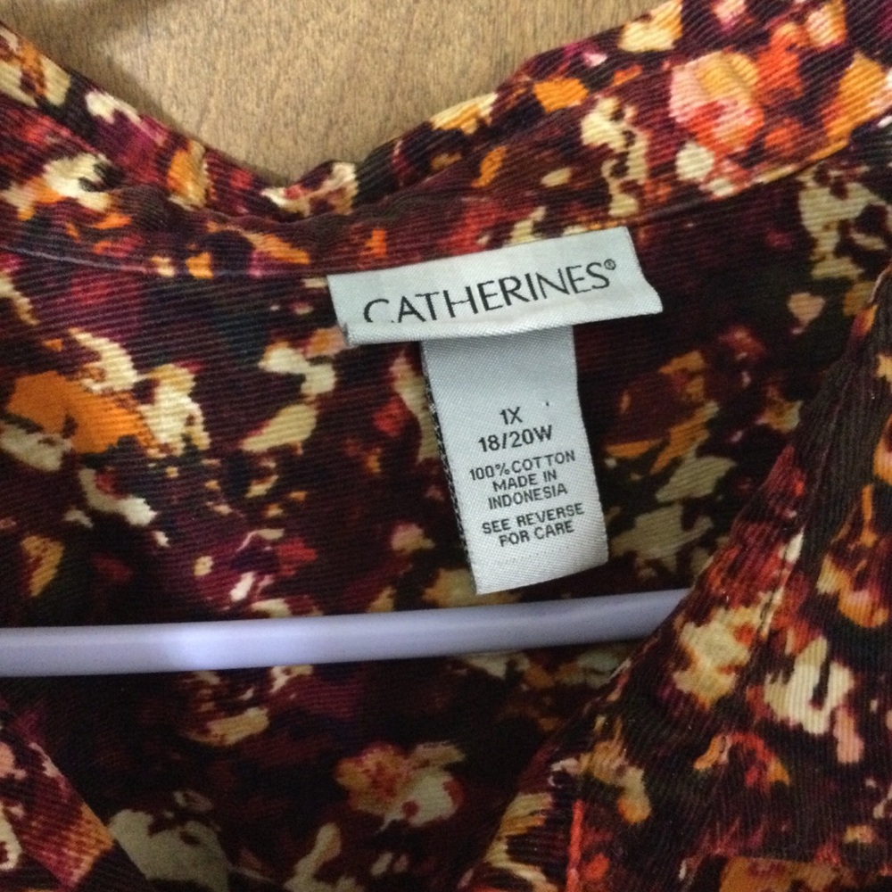 Catherines Top 1X 18/20 Plus Button Down Art to Wear Corduroy Office Collared - Picture 2 of 5